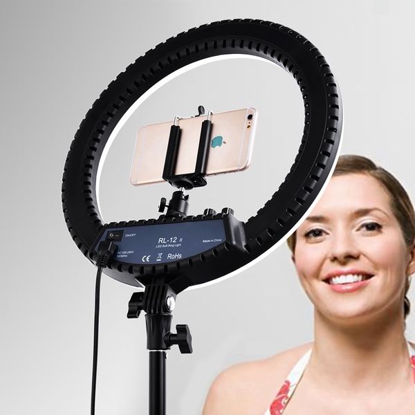 

4fds2awfosoto rl-12ii 12" annular cri83 dimmable 240 leds p lamp led studio video bi-color ring light for phone camera