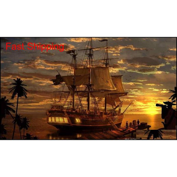 

classic living room art wall decor fantasy pirate pirates ship boa oil painting picture hd printed on canvas for home decoration yf5fk