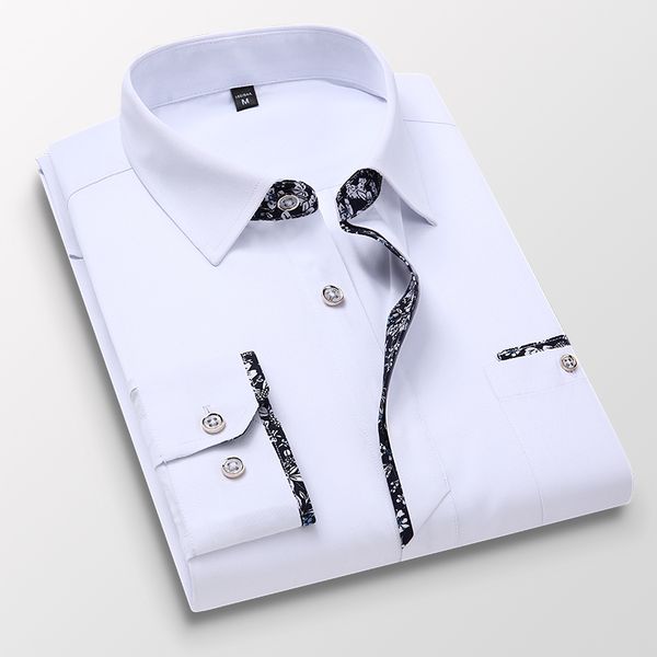 

brand mens casual dress shirts fashion desinger stylish long sleeve shitr male slim fit white c1212, White;black