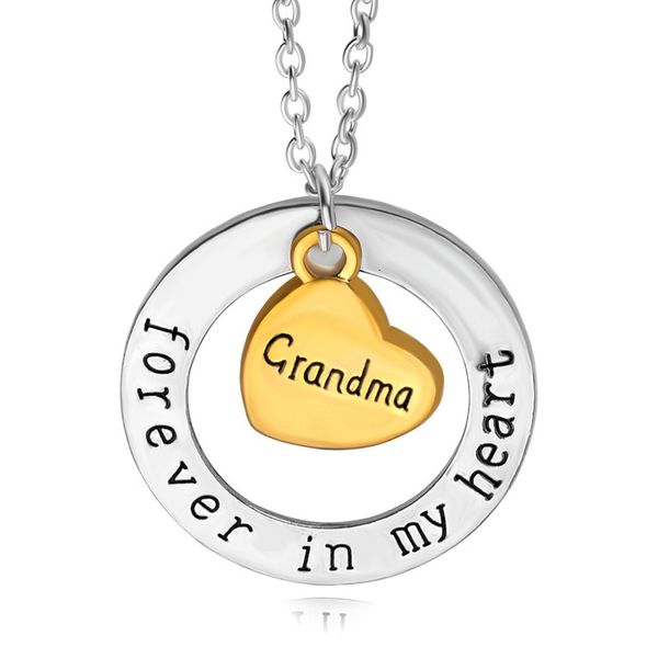

fashion family member gifts gold silver color round grandpa/ grandma forever in my heart pendant necklace