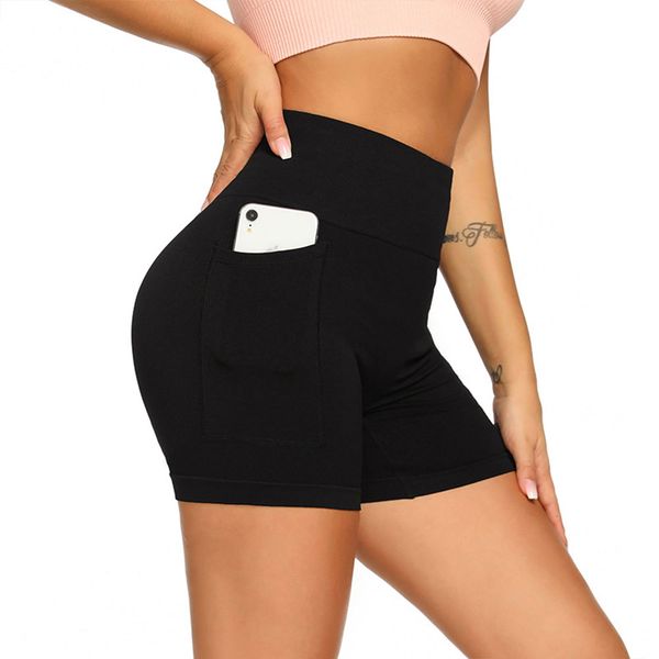 

yoga pants new shorts side pockets high-waisted yoga fitness running shorts hygroscopic sweat female fitness pants, White;black