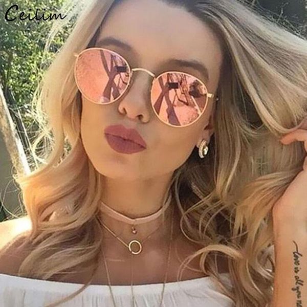 

fashion small frame round sunglasses women gradient mirror sun glasses vintage yellow pink shades uv400, White;black