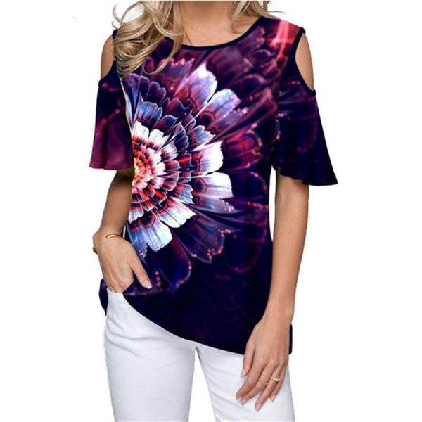 

fashion new 3d floral print tshirts women short sleeve 2020 summer shirts off the shoulder casual tees female shirts femme, White