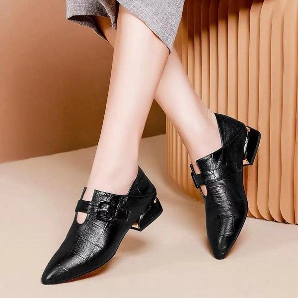 

marlisasa women classic black pu leather pointed toe slip on high heel shoes lady casual sweet short autumn shoes zapatos f6037