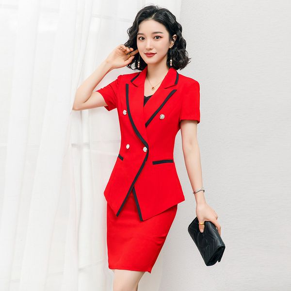 

professional skirt suit feminine spring and summer new office ladies jacket blazer slim skirt two-piece 201102, White