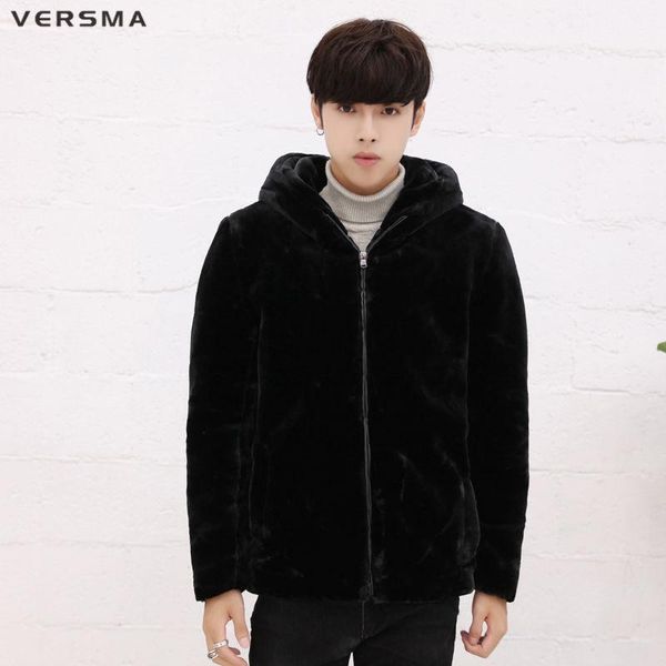 

men's down & parkas versma korean style clothing men slim fit faux fur fabric jackat coat thick velvet youth russian winter coats drop1, Black