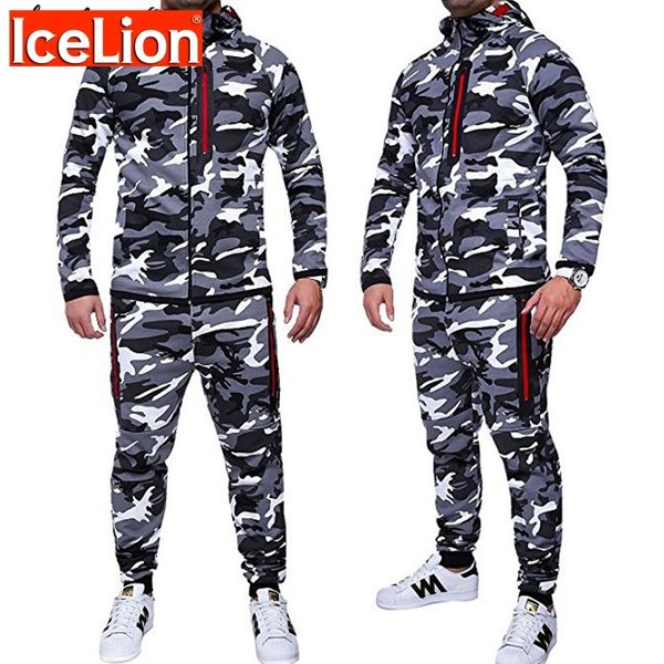

icelion spring camouflage hoodies men zipper cardigan hooded sweatshirts fashion print sportswear men's slim fit tracksuit 201127, Black