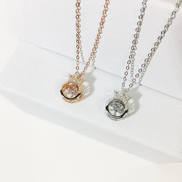 

real s925 crown rotatable pulsatile heart pendant fine jewelry necklace pendants chain fashion accessories jewel q1209, Bronze;silver