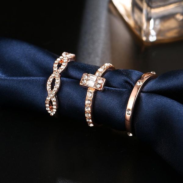 

женское квадратное кольцо набор роскошные розовые золото заполнено кристалл циркона кольцо свадебные кольца обещание обручальные кольца для, Golden;silver