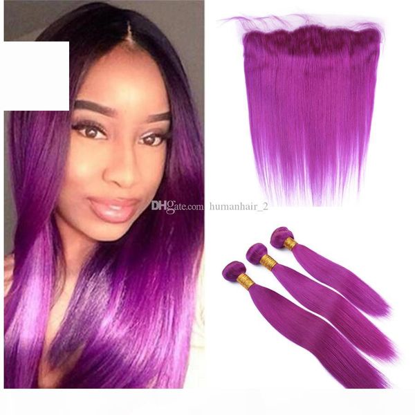 

purple human hair bundles with lace frontal closure color purple color lace frontal with bundles purple virgin hair extension 4pcs, Black;brown