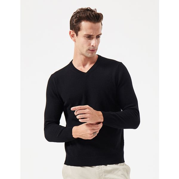 

men's cashmere v-neck bottoming shirt, White;black