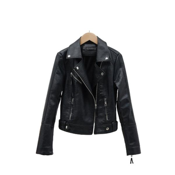 

motorcycle faux pu leather jacket women turn-down collar zipper springautumn female coat bomber biker ladies leather jackets, Black