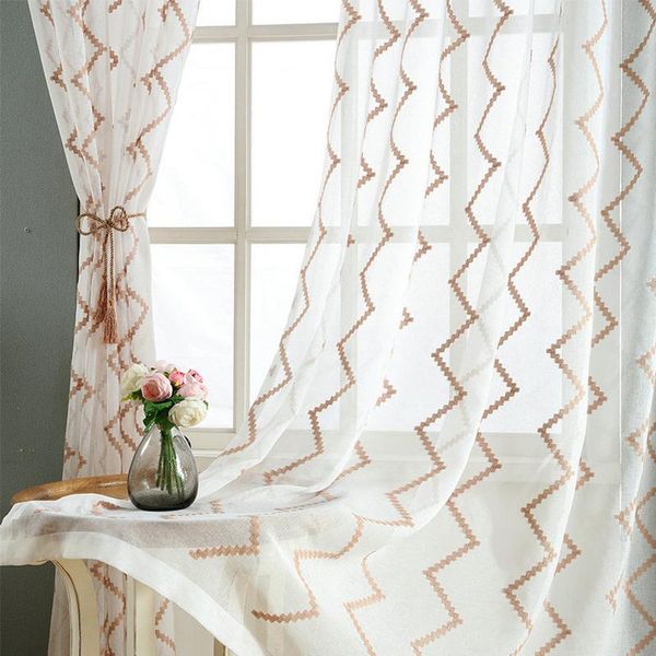 

curtain & drapes window sheer for kitchen white embroidery voile curtains living room drape stripe cortinas custom size