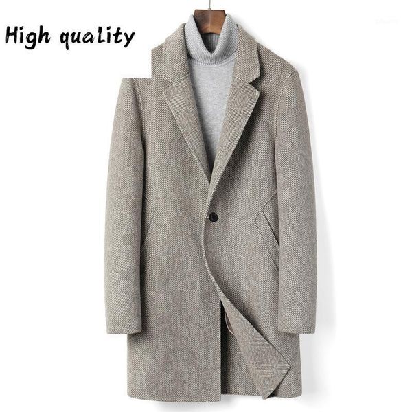 

wool 90% qiu dong han edition cultivate morality men's double cashmere coat long double twill grid trench coat1, Black