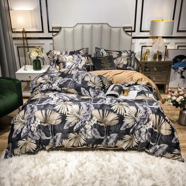 

bedding sets 4pcs duvet cover set 100% egyptian cotton soft king  size leaves floral 1 bed sheet 2 pillowcase
