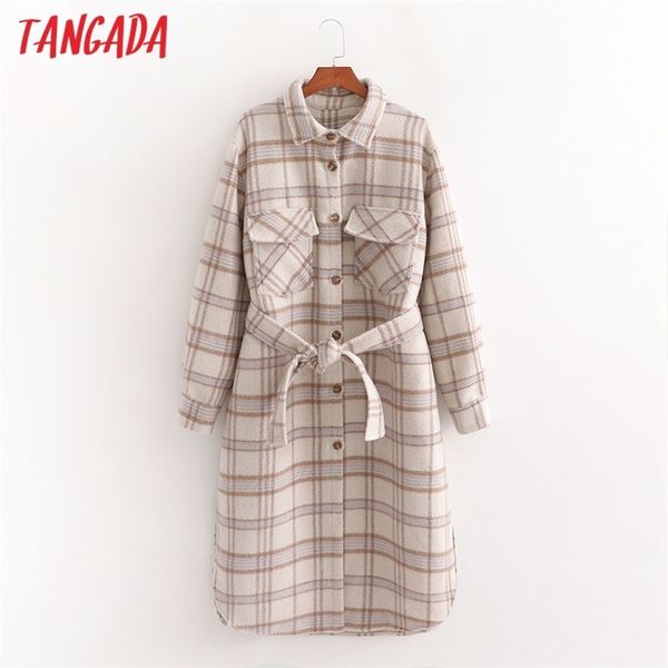 

tangada women vintage plaid thick oversized long wool coats long sleeves pocket winter ol elegant coat 1d60 201215, Black