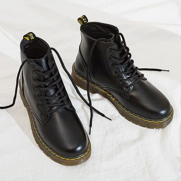 

boots ladies pu leather platform autumn female motorcycle shoes women black white lace-up botas mujer wsh3800