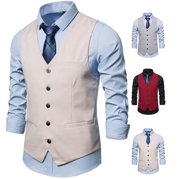

2020 fashion new men's casual business suit waistcoat / men's solid color buckle vest, Black;white