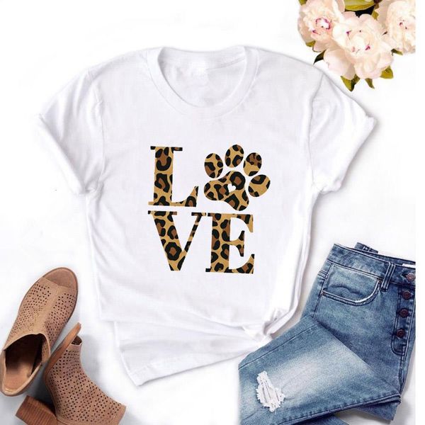 

новые женские футболки повседневная harajuku love leopard paw parted tops tee женская футболка с коротким рукавом футболка для женщин одежда, White