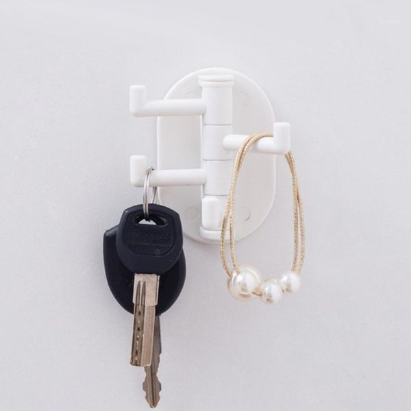 

2pcs punch rotation wall hooks 4-hook self adhesive hanger for kitchen bathroom bedroom (white)1