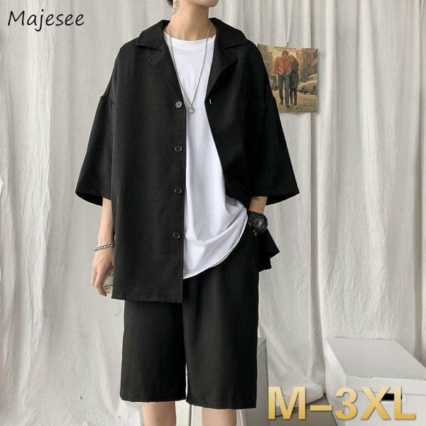 

blazers men black korean-style summer leisure suit-sets fashion street-wear half-sleeve simple all-match thin plus-size 3xl chic, White;black