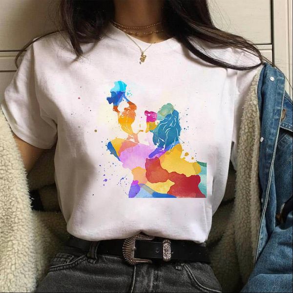 

women harajuku ullzang fashion t shirt femme summer tshirt fashion female t shirt watercolor cartoon print tee shirts, White