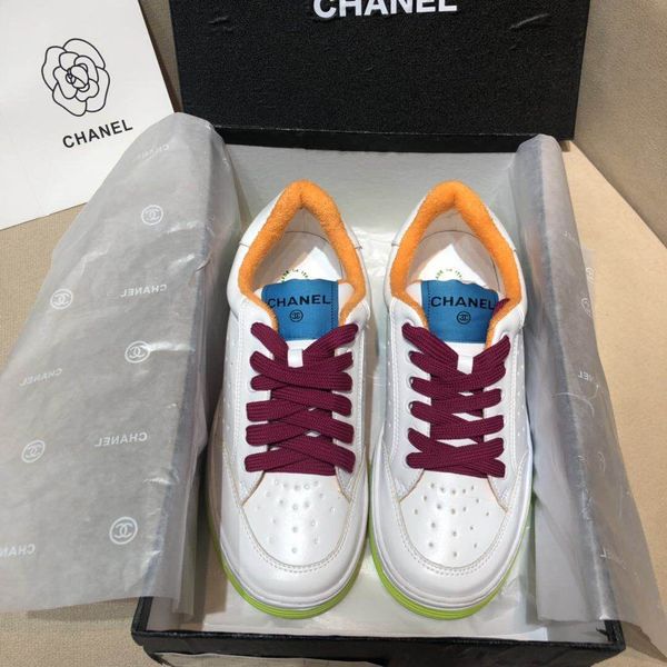 

designer womens sneakers luxury white orange fluorescent yellow red stitching lace-up round head flat heel with box size 34-40, Black