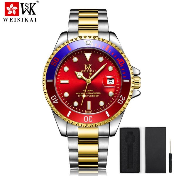 

weisikai top brand full matic mechanical мужчины смотреть водонепроницаемый мужской нержавеющая сталь дата спорт наручные часы relogio mascu, Silver
