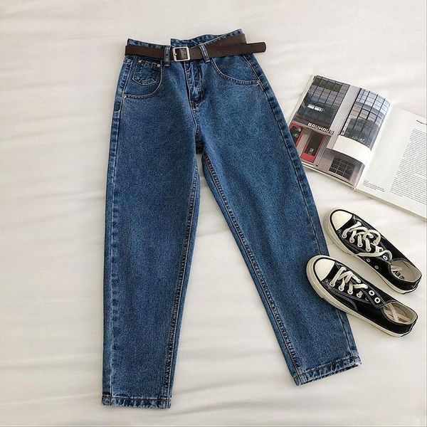 

high waisted jeans women pants 2020 summer new korean solid ankle trousers causal demin harem pants feminimos cotton polyester1, Black;white