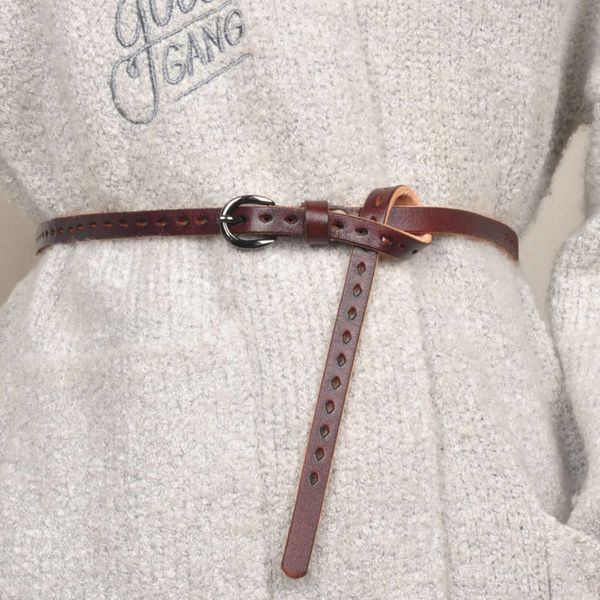 

dress decoration simple versatile porous thin small belt women's leather with skirt rope soft, Black;brown