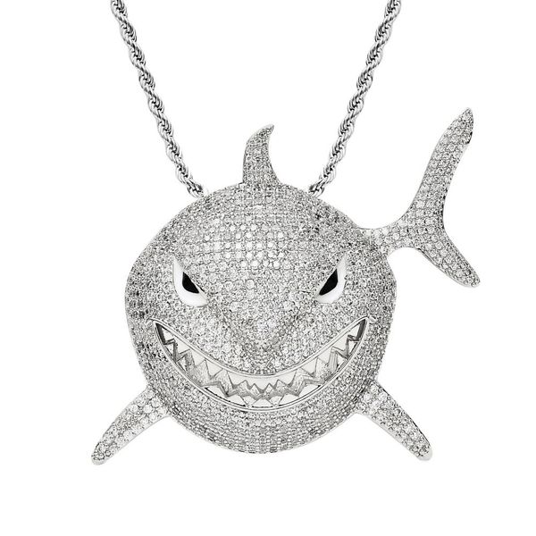 

luxury men hip hop iced out bling shark shape pendant with aaa zircon cuban chain 6ix9ine famous rapper necklace fashion jewelry gifts fashi, Silver