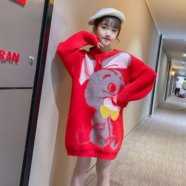 

versatile 2020 middle new autumn clothing girls' school children's cartoon pullover sweater extended fashion, Blue