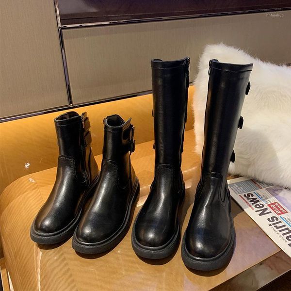 

boots lolita ankle booties women brand women's shoes zipper round toe boots-women low med fashion rubber leather rock 20211, Black