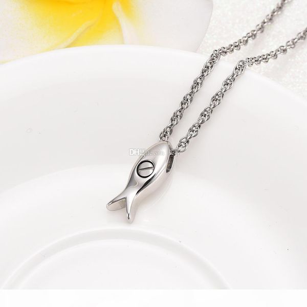 

fish shape cremation jewelry in pendant necklace for ashes holder necklaces, cremation keepsake memorial locket, Silver