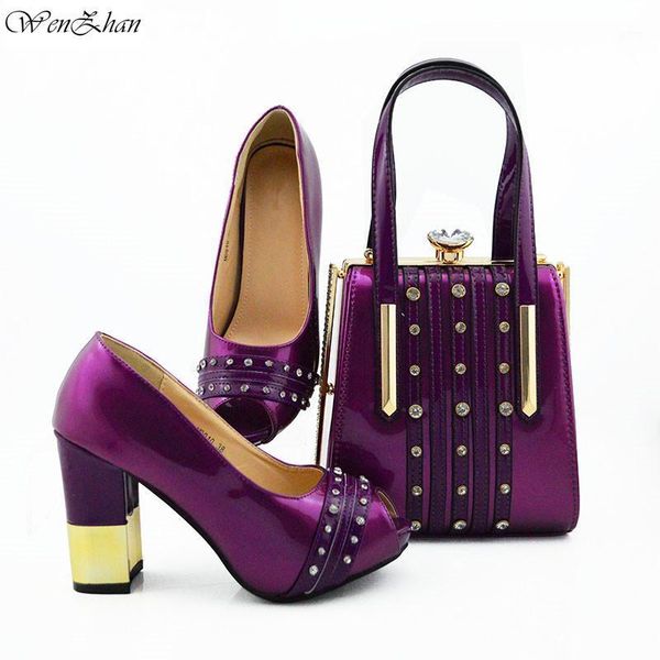 

fashion high heel shoes with matching bags set italy african women's party shoes and bag sets purple color 38-42 wenzhan b95-221, Black