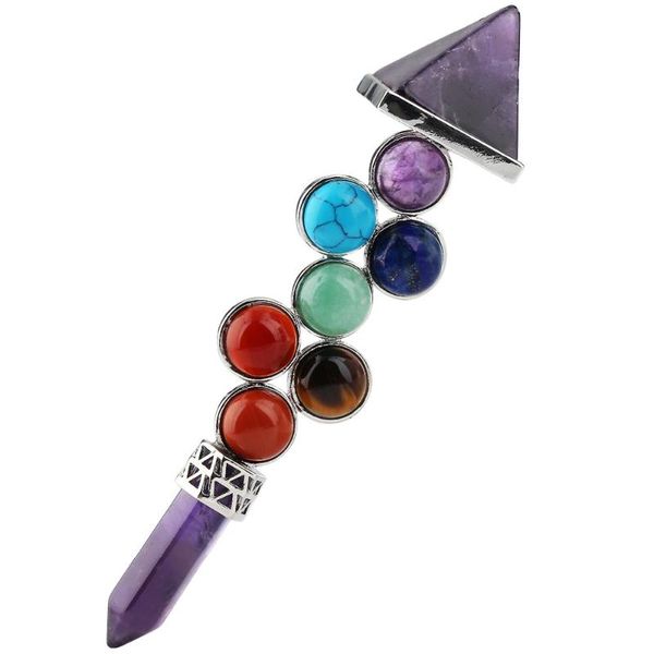 

tumbeelluwa 7 chakra beads pyramid палочка crystal stick point reiki electeling energy балансировка, Pink;blue