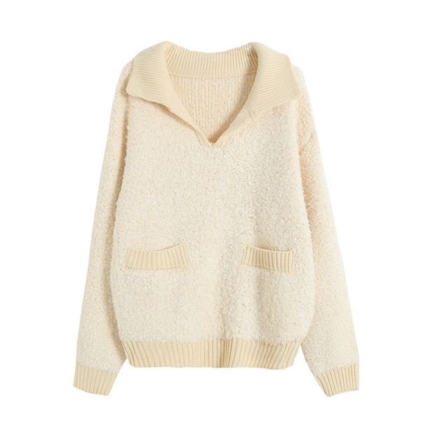 

korean autumn and winter 2020 three dimensional loop plush loose lazy wind pullover lapel thickened sweater for women ing, White;black