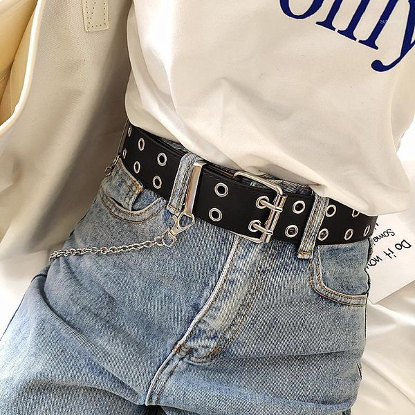 

fashion punk hip hop pu leather belts wide two rows rivet waist belt jeans silver metal chain clothes accessories1, Black;brown