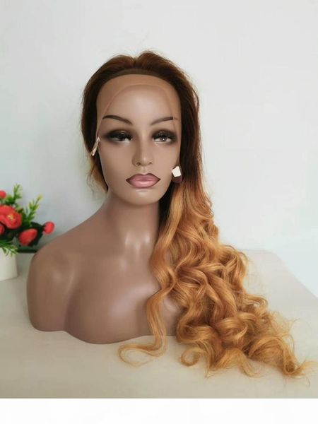 

malaysian wavy human blonde hair ombre lace front wigs for black women color 1b 27 braided wig honey blonde loose wave full lace wig, Black;brown
