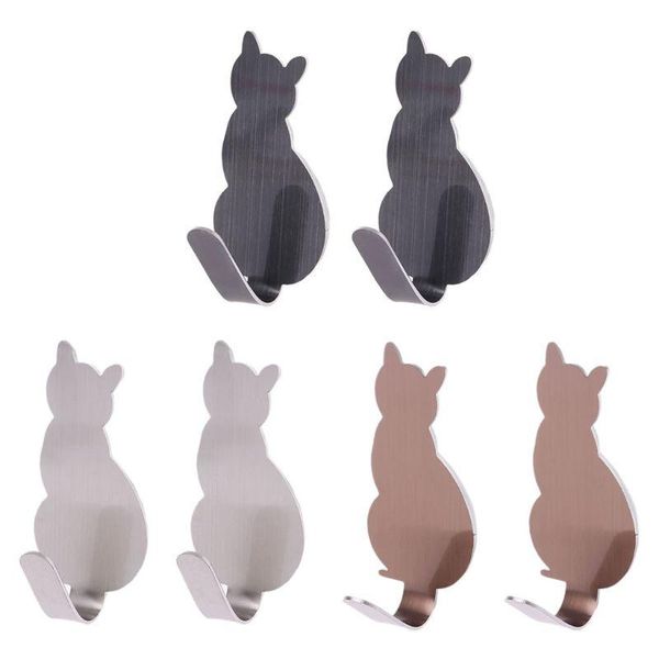 

hooks & rails 2pcs cat tail shaped decorative stainless steel wall door clothes coat key hanger hook rack bathroom multi-purpose