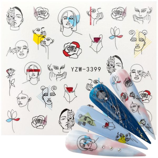 

new designs black line coloful abstract image nail sticker decals girl water transfer slider for nails art