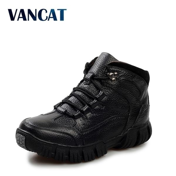 

vancat super warm genuine leather winter military fur boots for men shoes zapatos hombre y200915, Black;brown