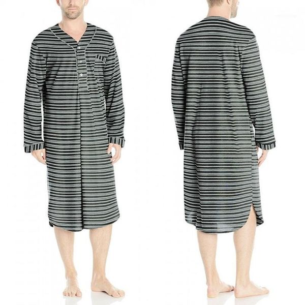 

incerun men sleep robes striped long sleeve v neck nightgown leisure breathable bathrobes pajamas men sleepwear long robe s-5xl1, Black;brown