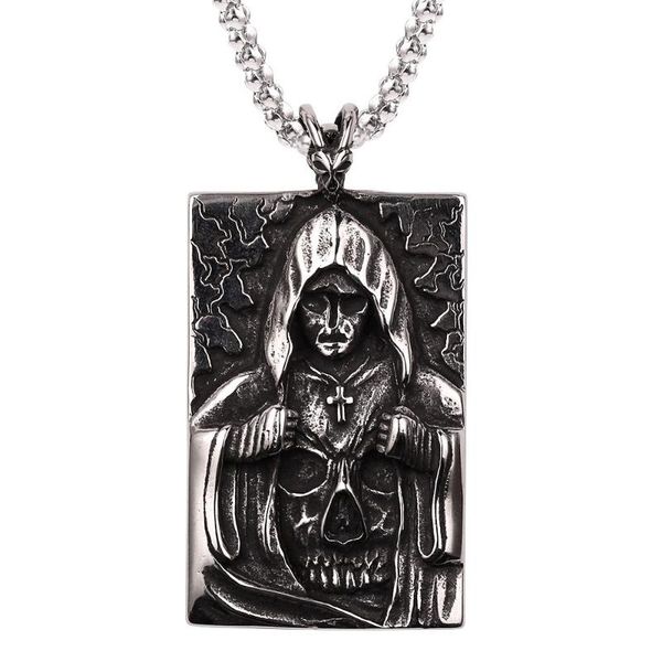 

pendant necklaces cross skeleton cloak death punk necklace hell satan demon square man hip-hop chain fashin collar jewelry wholesale, Silver