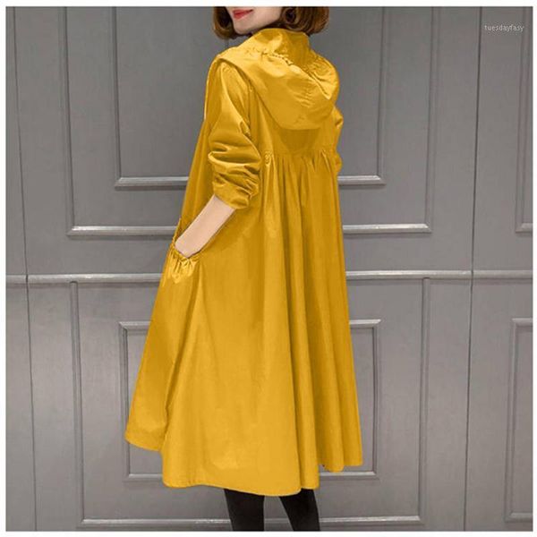 

women's trench coats 2021 autumn korean windbreaker ladies vintage loose large size thin long coat women hooded, Tan;black
