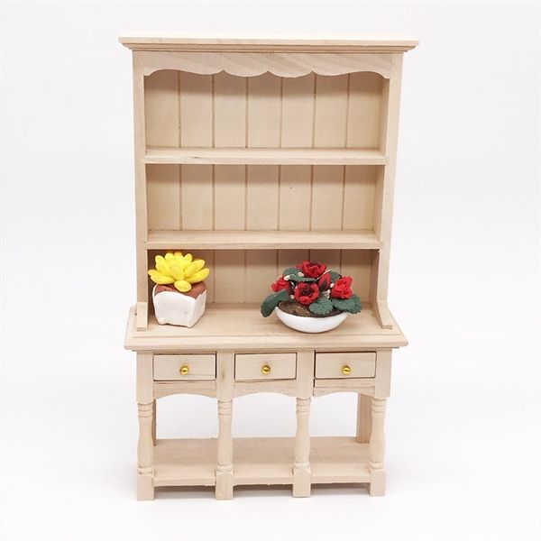 

1: 12 mini doll house dollhouse furniture miniature study furnishings wooden bookcase three layer cabinet with drawers handmade design crsm