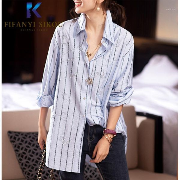 

streetwear women long shirt fashion diamonds letter print shirt womens and blouses lady asymmetry lapel long sleeve shirts1, White