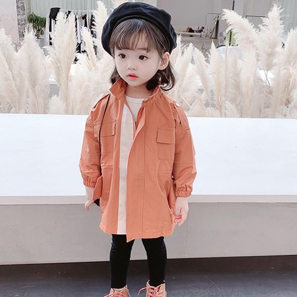 

coat dfxd children clothes girl windbreaker jacket fashion autumn pure color long zipper outwear 100% cotton kids trench 1-7year1, Blue;gray