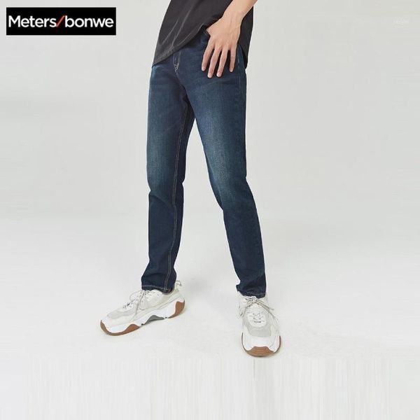 

men's jeans metersbonwe men skinny streetwear 2021 autumn winter pants slim trousers youth casual trend 6320641, Blue