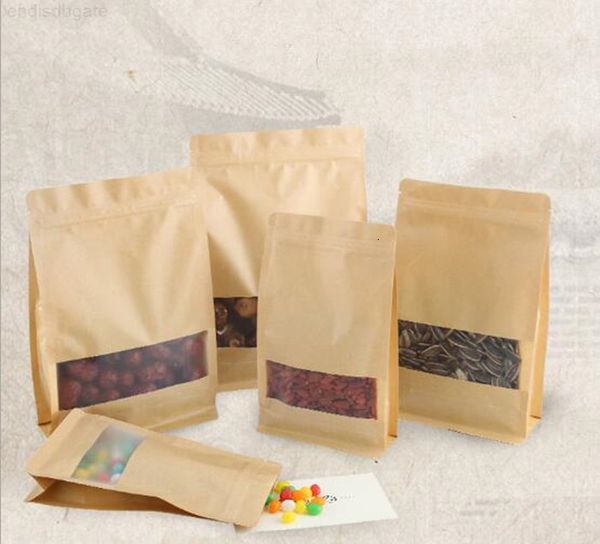 

wholesale kraft paper box with clear window diy gift packaging food storage packing oragan bag for snack cookies nuts